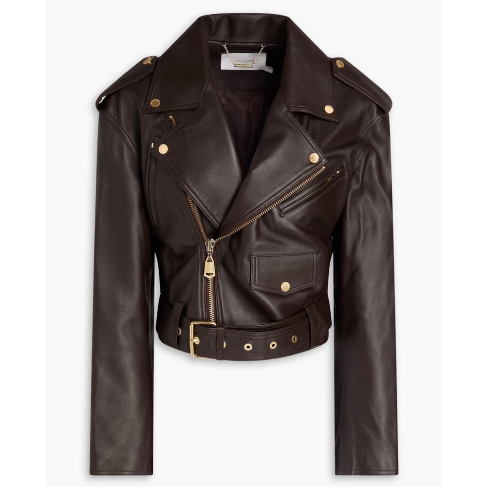 ZIMMERMANN LUMINOSITY BIKER LEATHER JACKET SZ 0 ESPRESSO